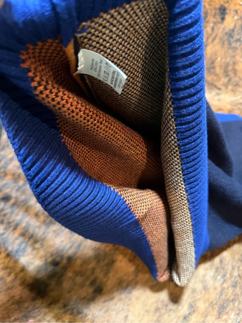 OXKnit Men's Dark Blue Retro 1974 Jacquard Crew Neck Knit Sweater Sz M 70’s